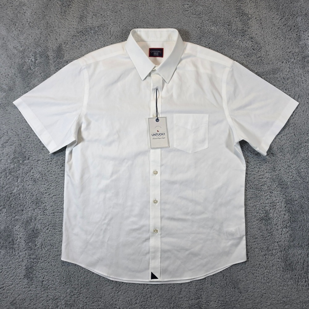 UNTUCKit La Sierra Short Sleeve Shirt Mens Medium White Wrinkle Free Cotton NWT